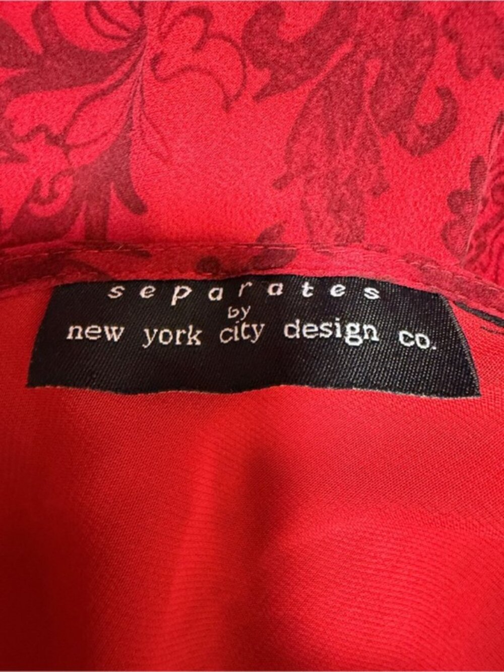 Separates NYC Red Damask Beaded Sheer Tunic Blouse Bell Sleeve Boho M/L - Picture 9 of 9